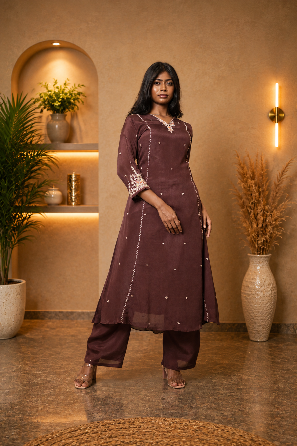 Pure Chinon Hand Embroidered Kurti Set