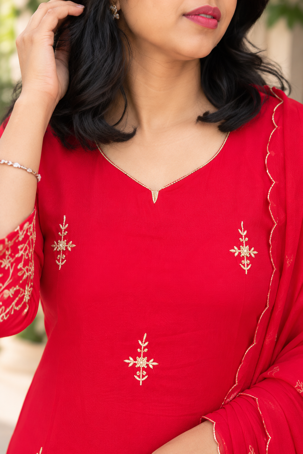 Pure chinon designer Kurti set 066