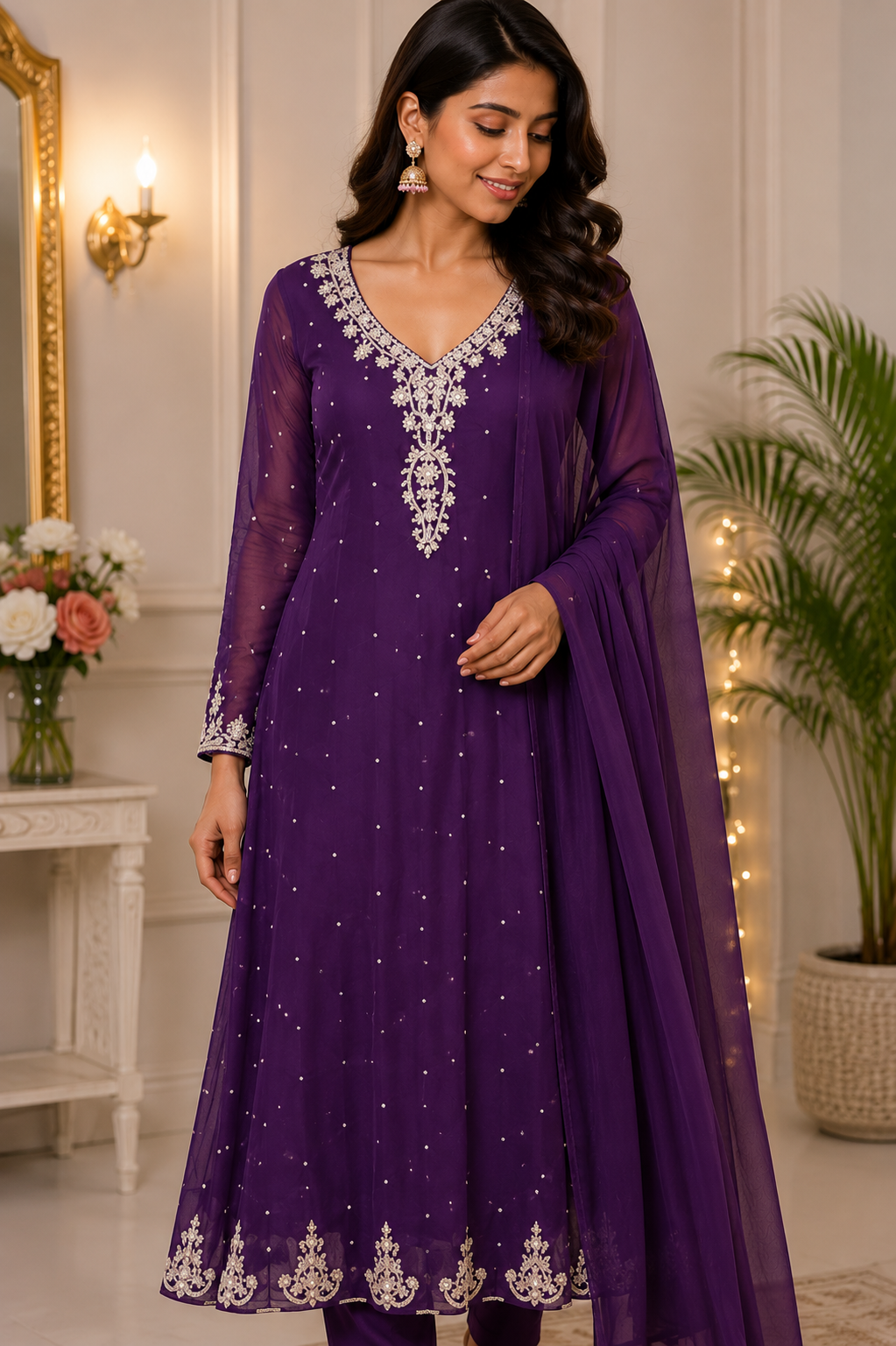 Royal Purple Handwork Anarkali Set 058