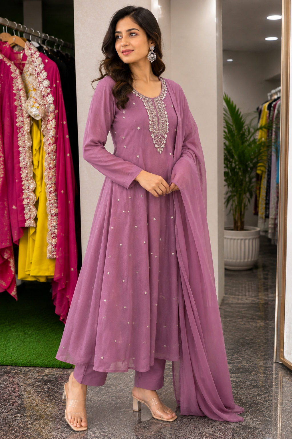 Premium Pure Chinnon Designer Kurta Set
