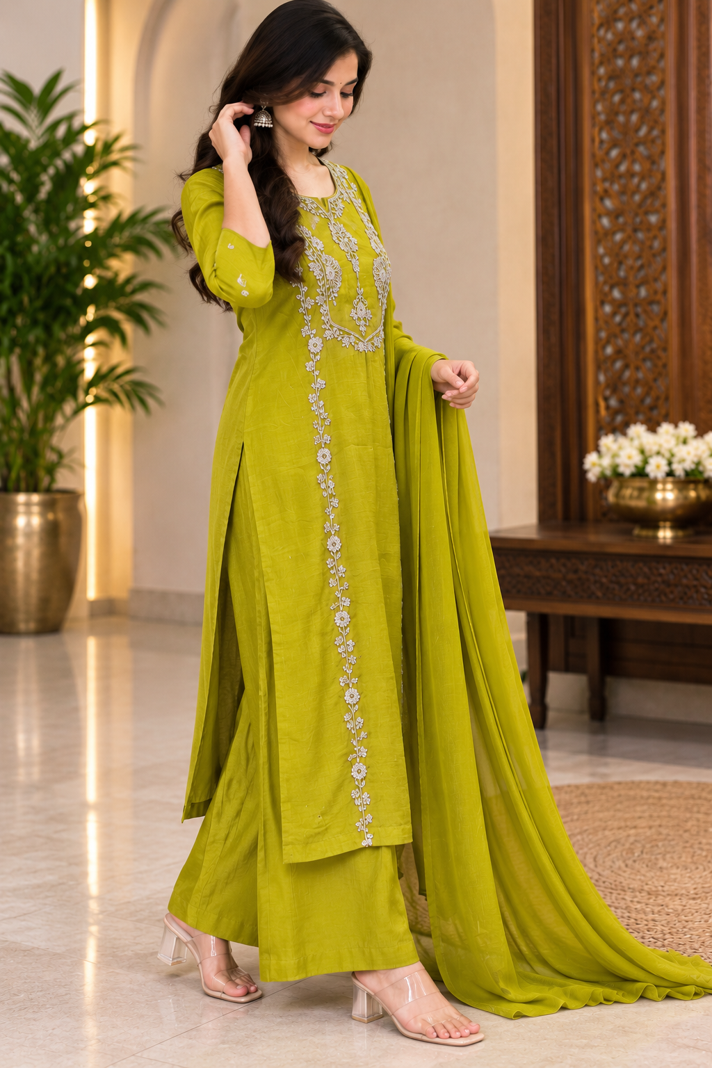 Mul chanderi handwork kurta set