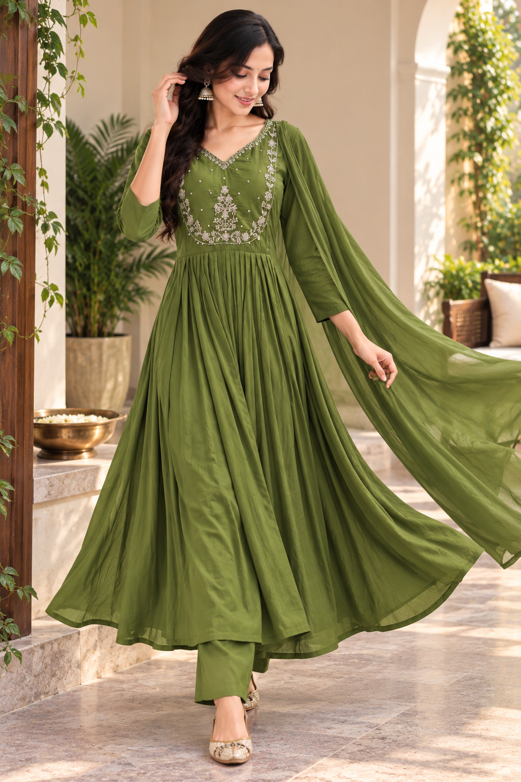 Mul chanderi kurti set