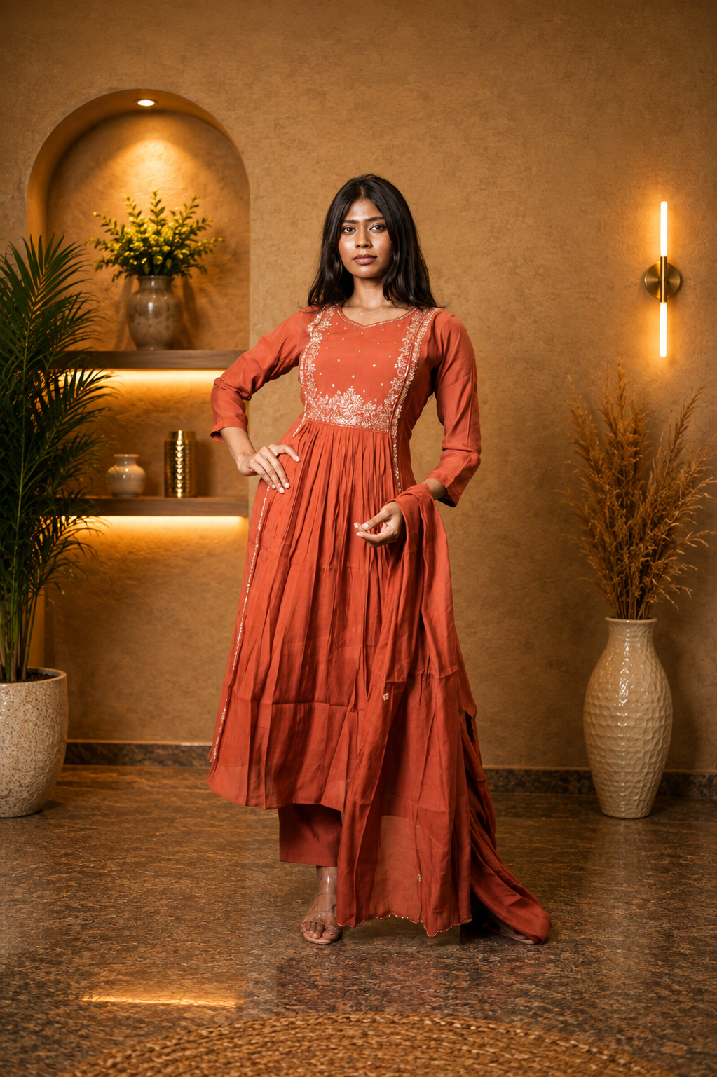 Pure Mul Chanderi Handwork kurti set