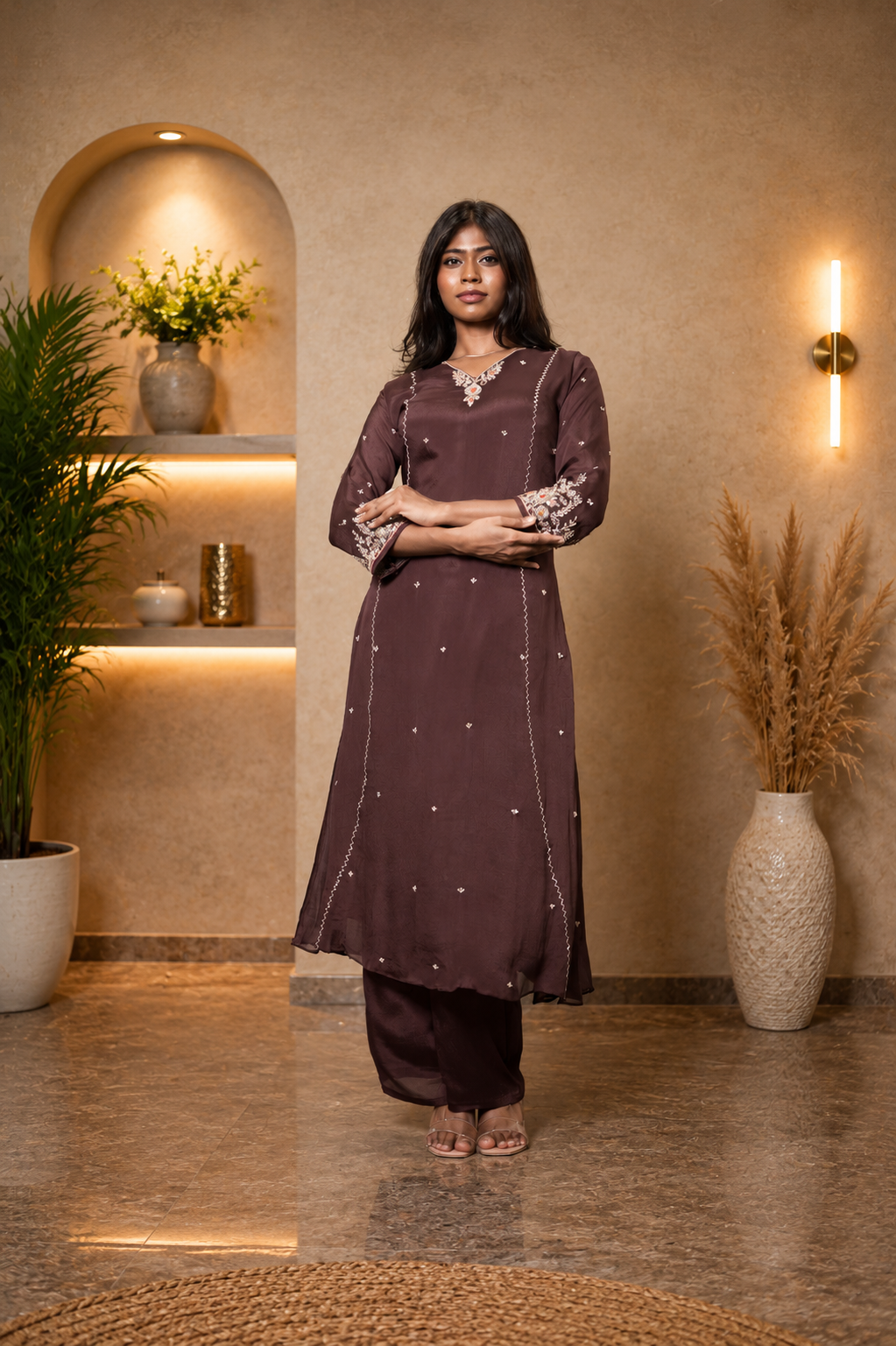 Pure Chinon Hand Embroidered Kurti Set