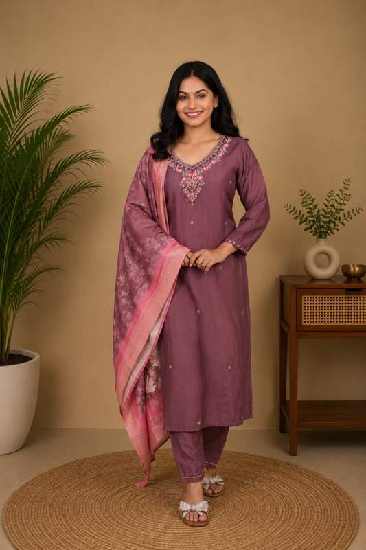 Pure Dola silk with hand work