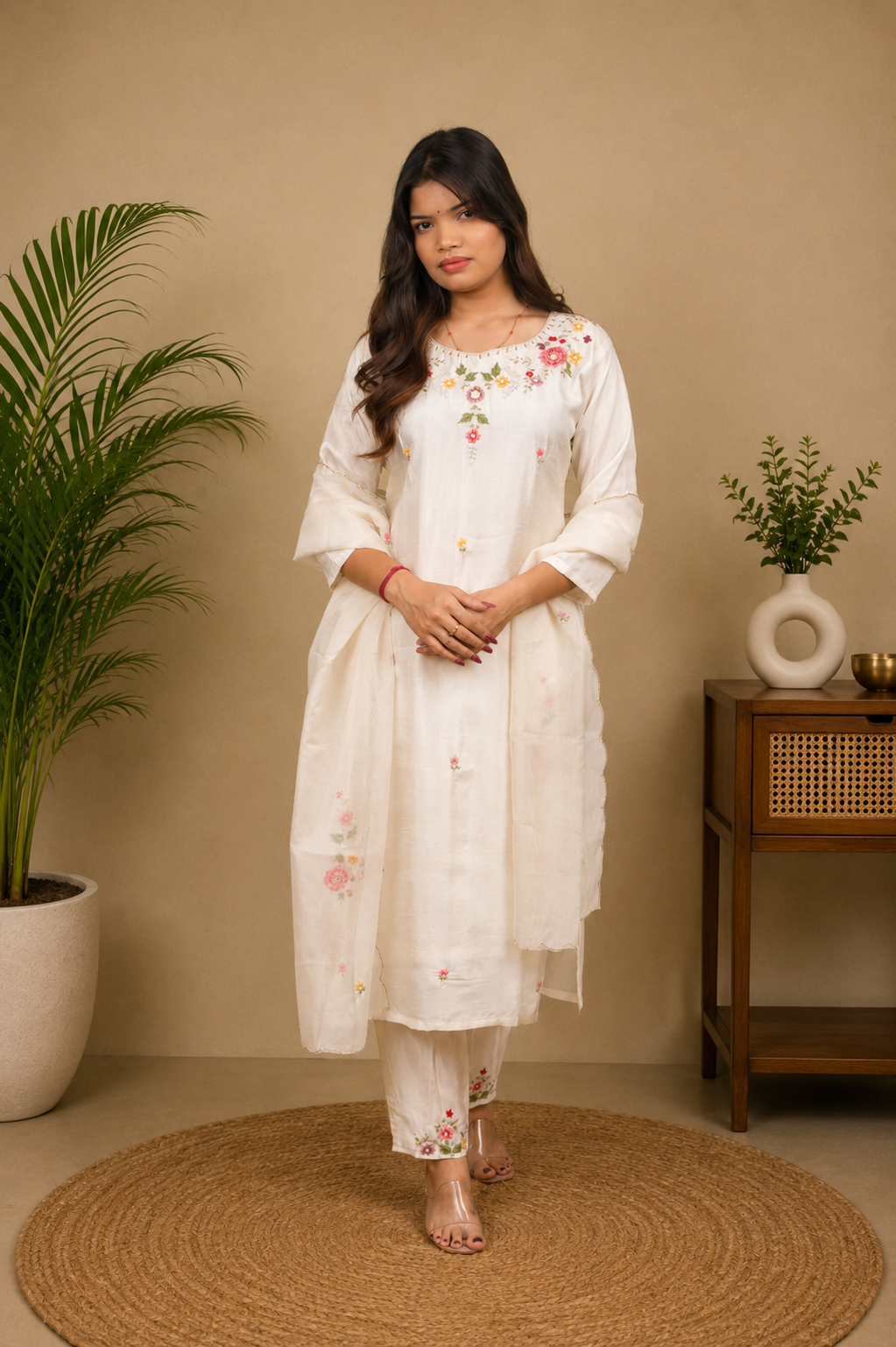 Pure  Dola silk with handwork
