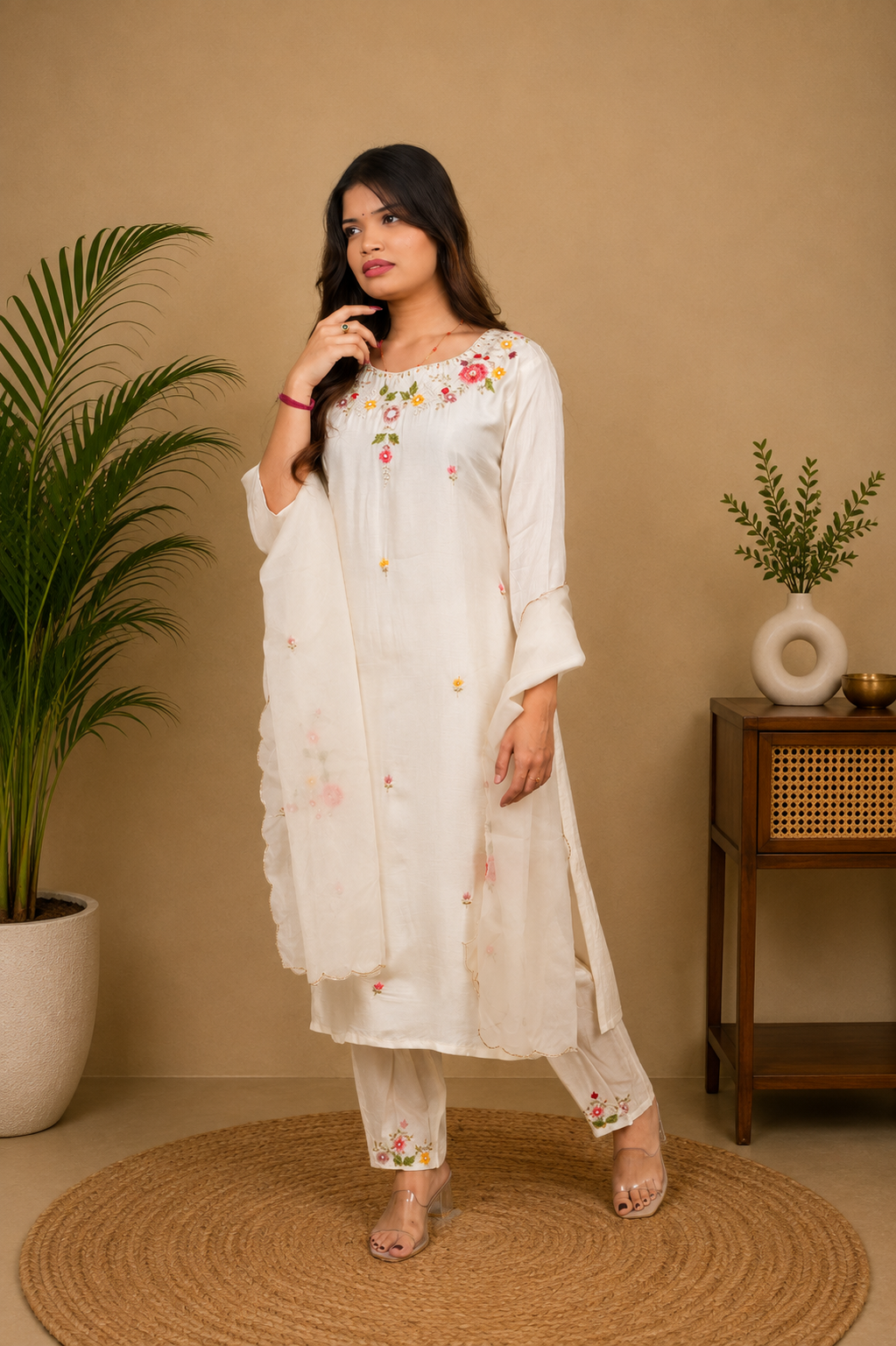 Pure  Dola silk with handwork