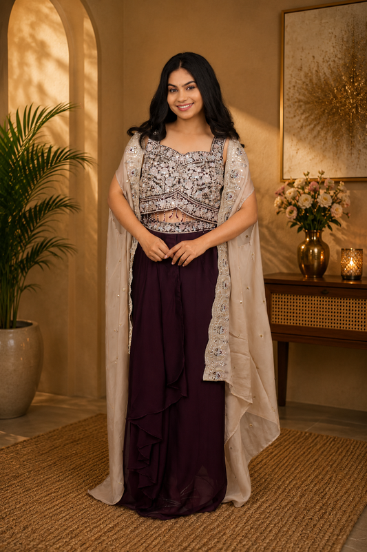 Premium crepe crop top with shrug