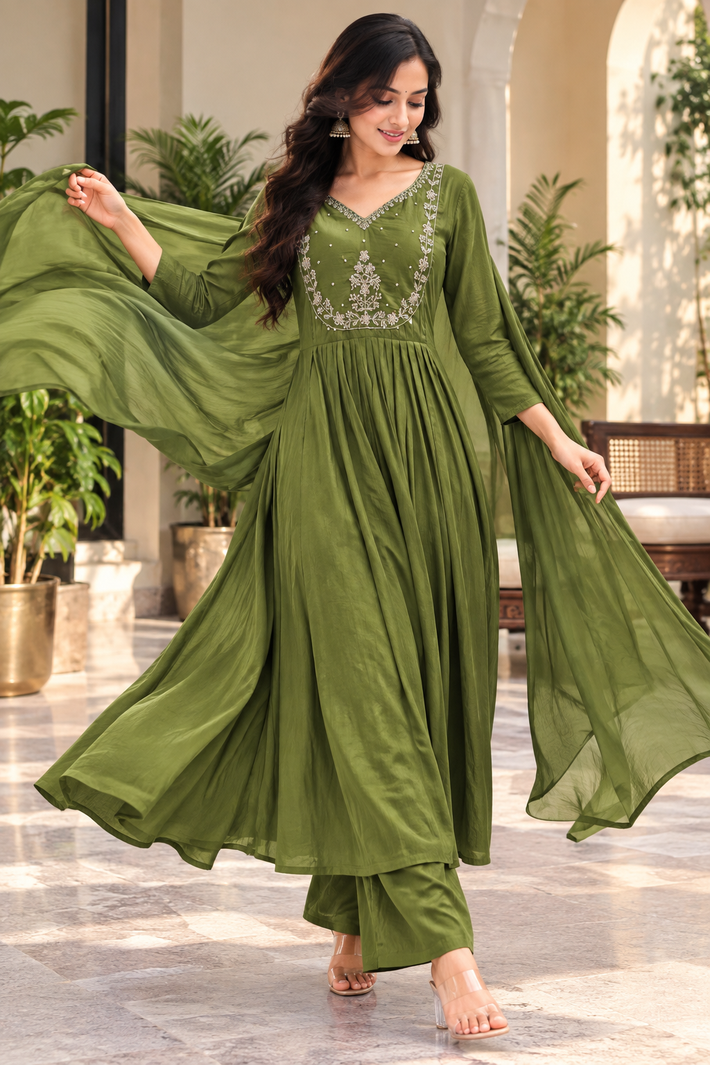 Mul chanderi kurti set