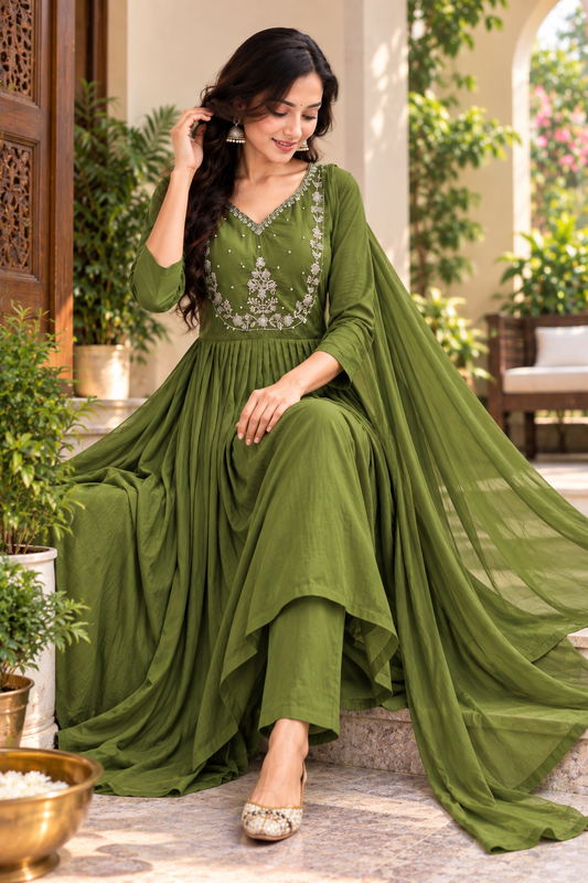 Mul chanderi kurti set