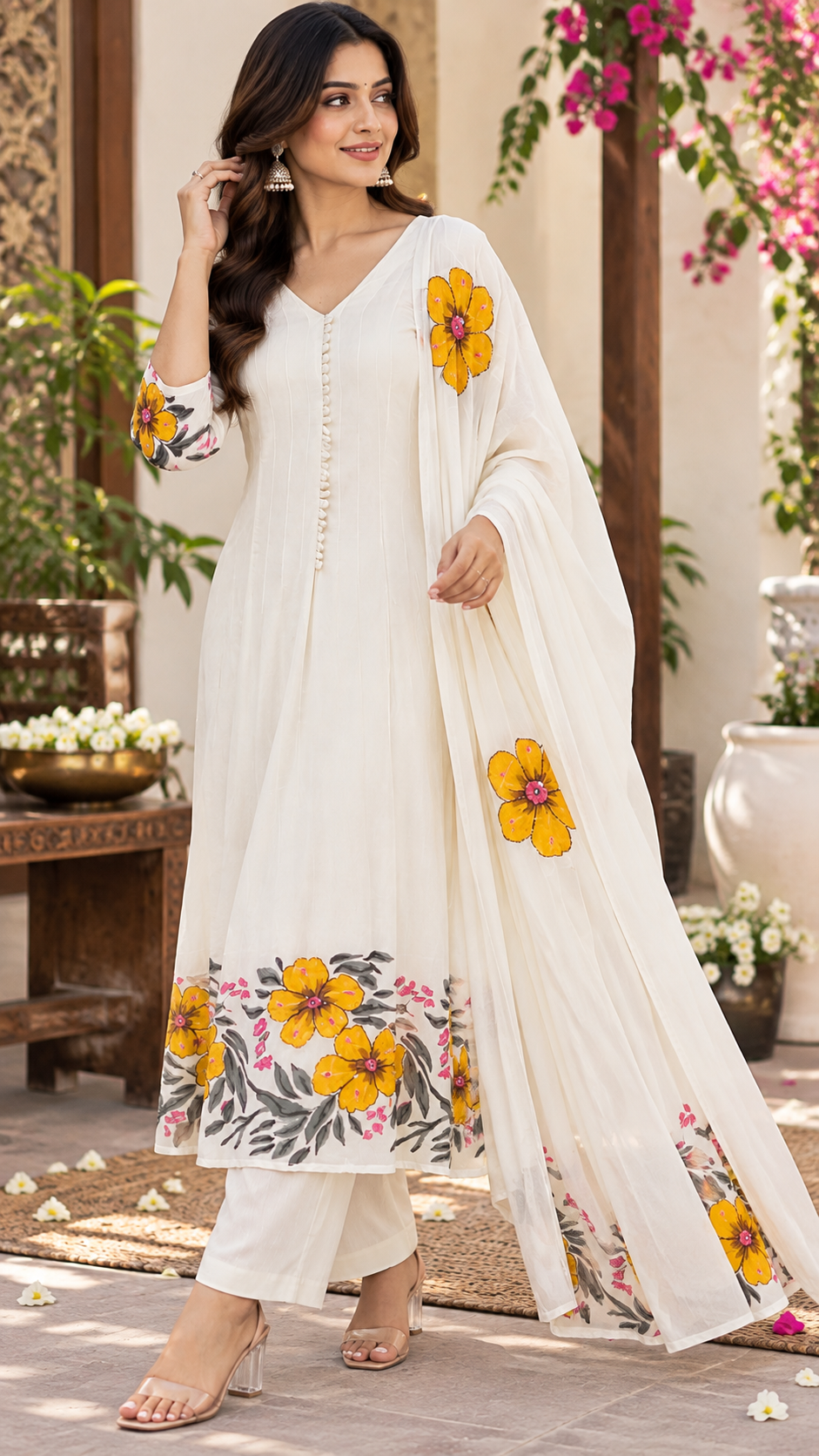 Hand painted chinon Kurti set