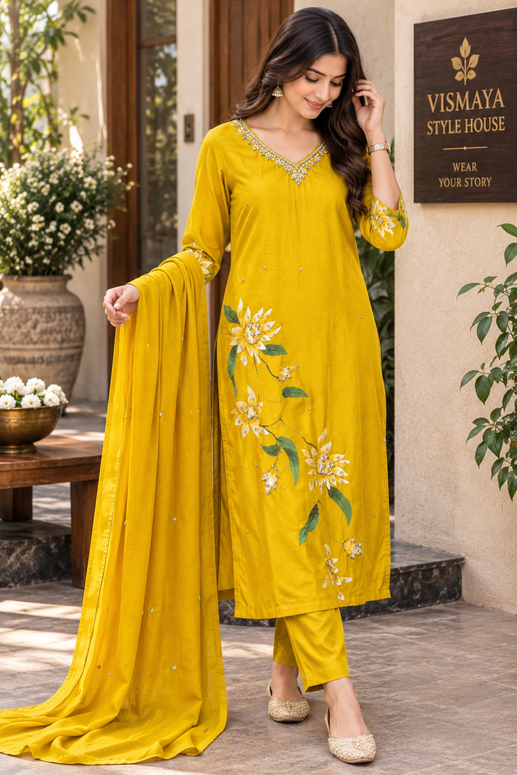 Hand painted designer Kurti set