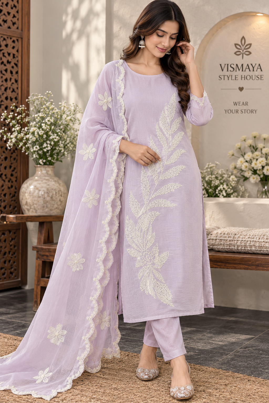 Mul chanderi kurti set