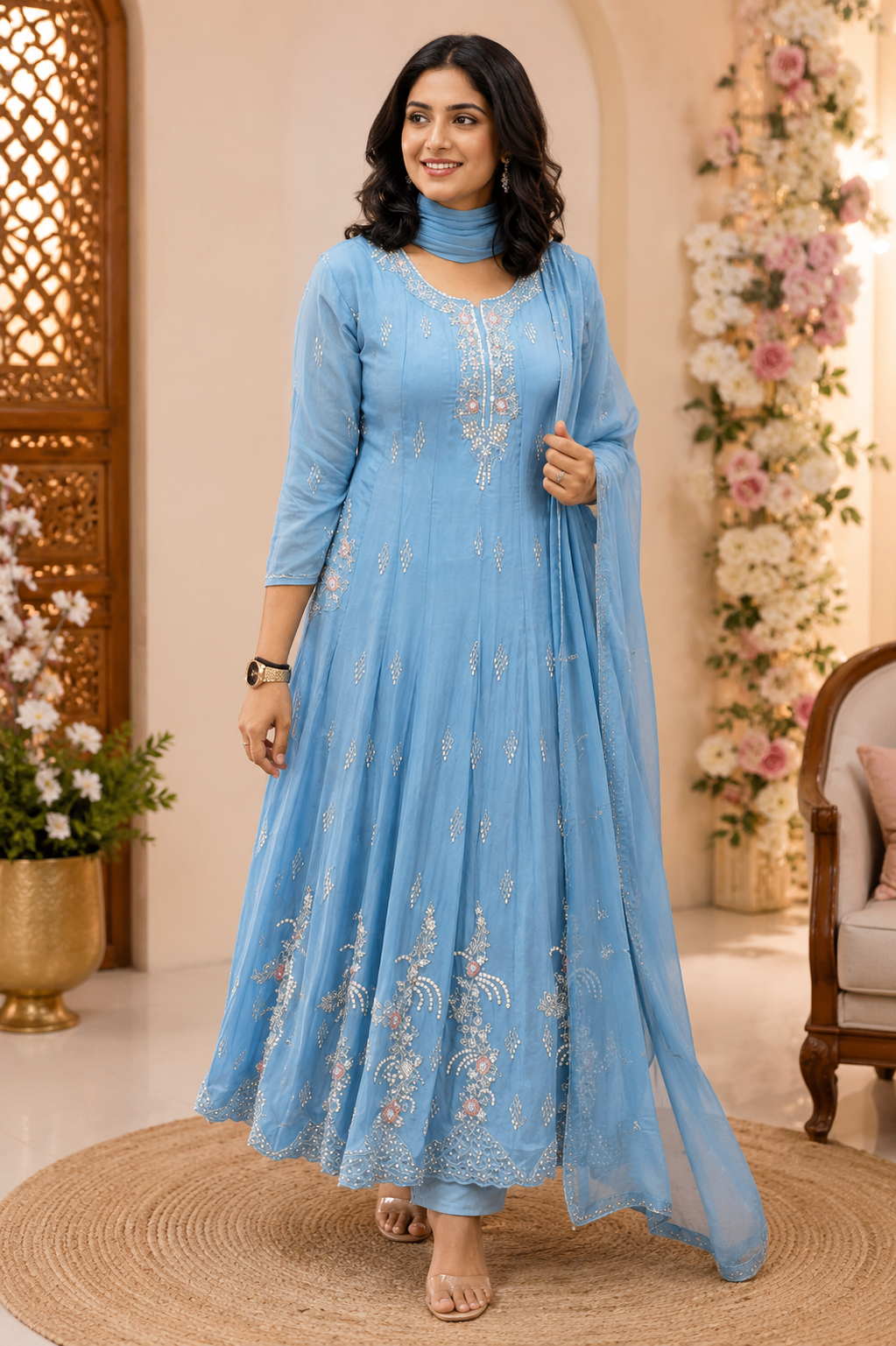 Pure chinon Anarkali designer kurti set 002