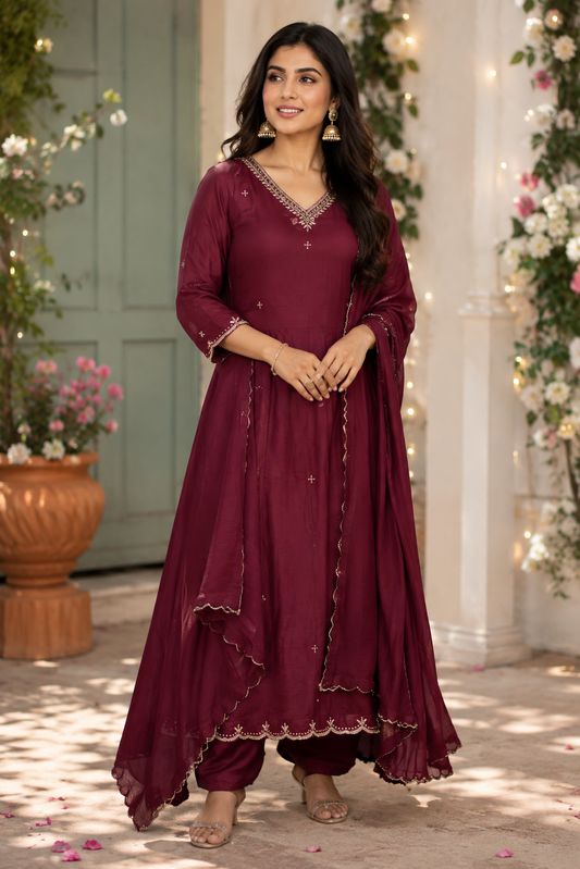 Chinon Handwork A-Line kurti set