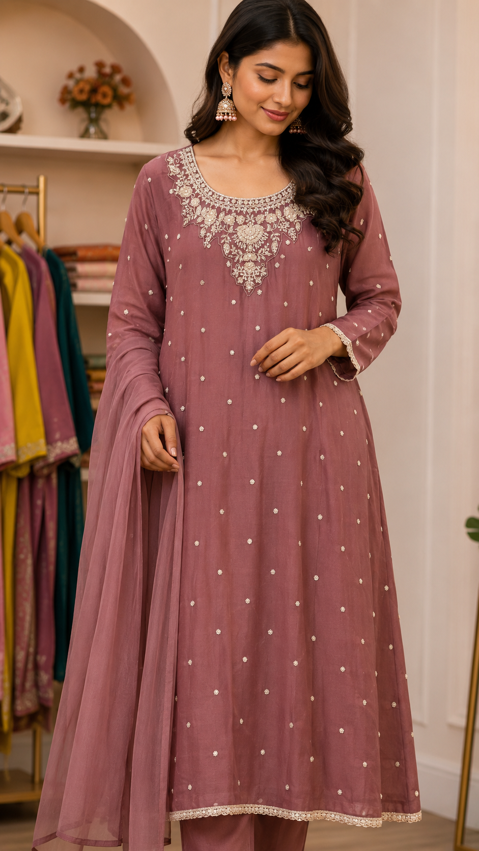 ✨ Designer Mauve Handwork Kurta Set