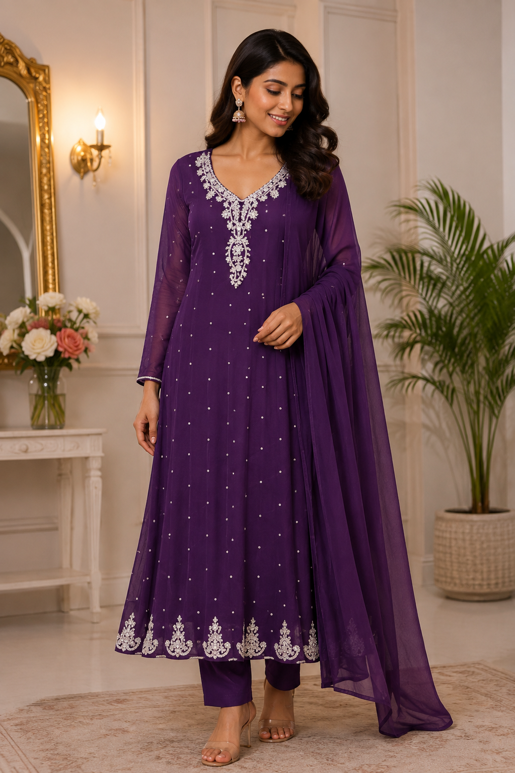Royal Purple Handwork Anarkali Set 058