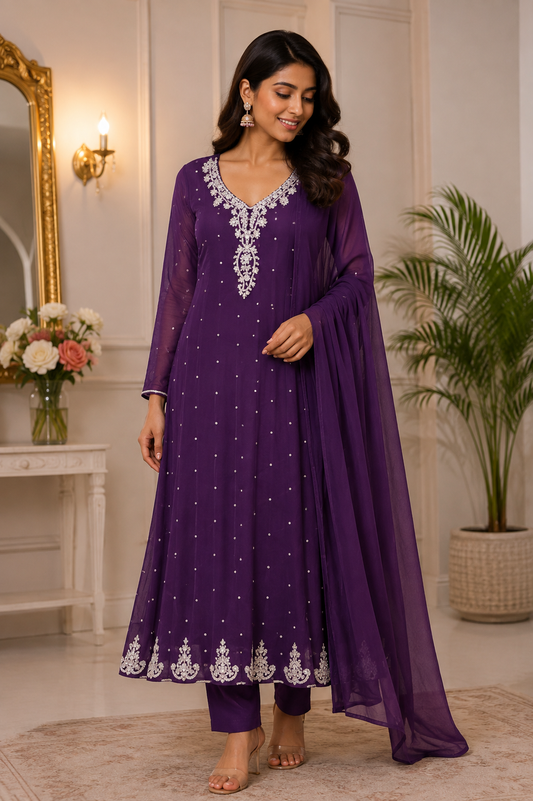 Royal Purple Handwork Anarkali Set 058