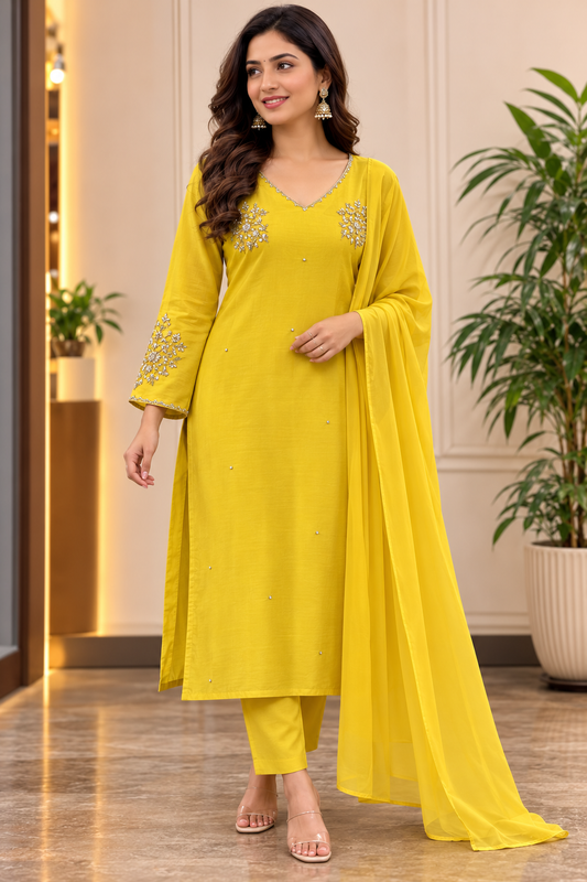 Premium Pure Dola Silk Designer Kurta Set