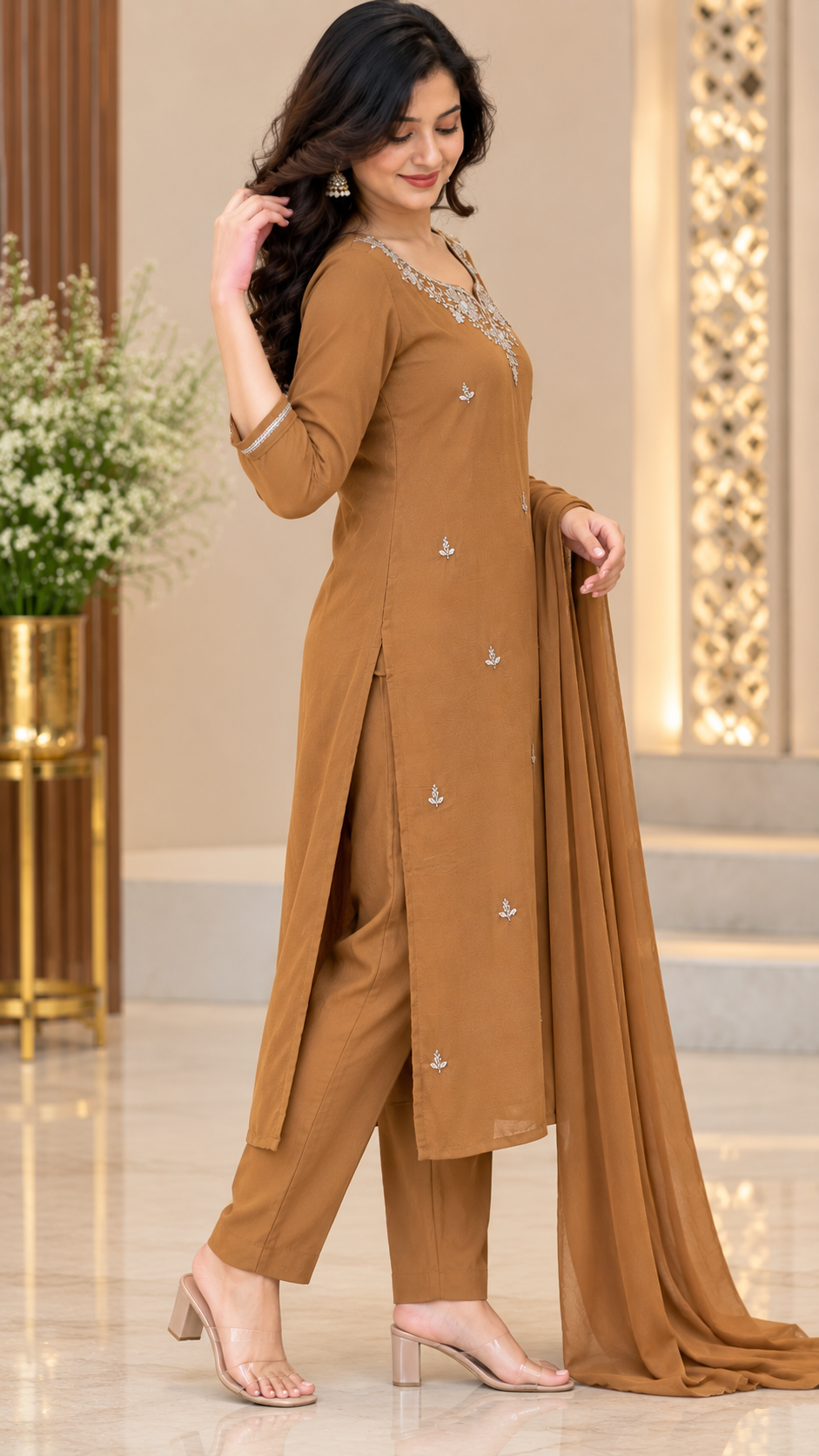 pure chinon designer kurti set