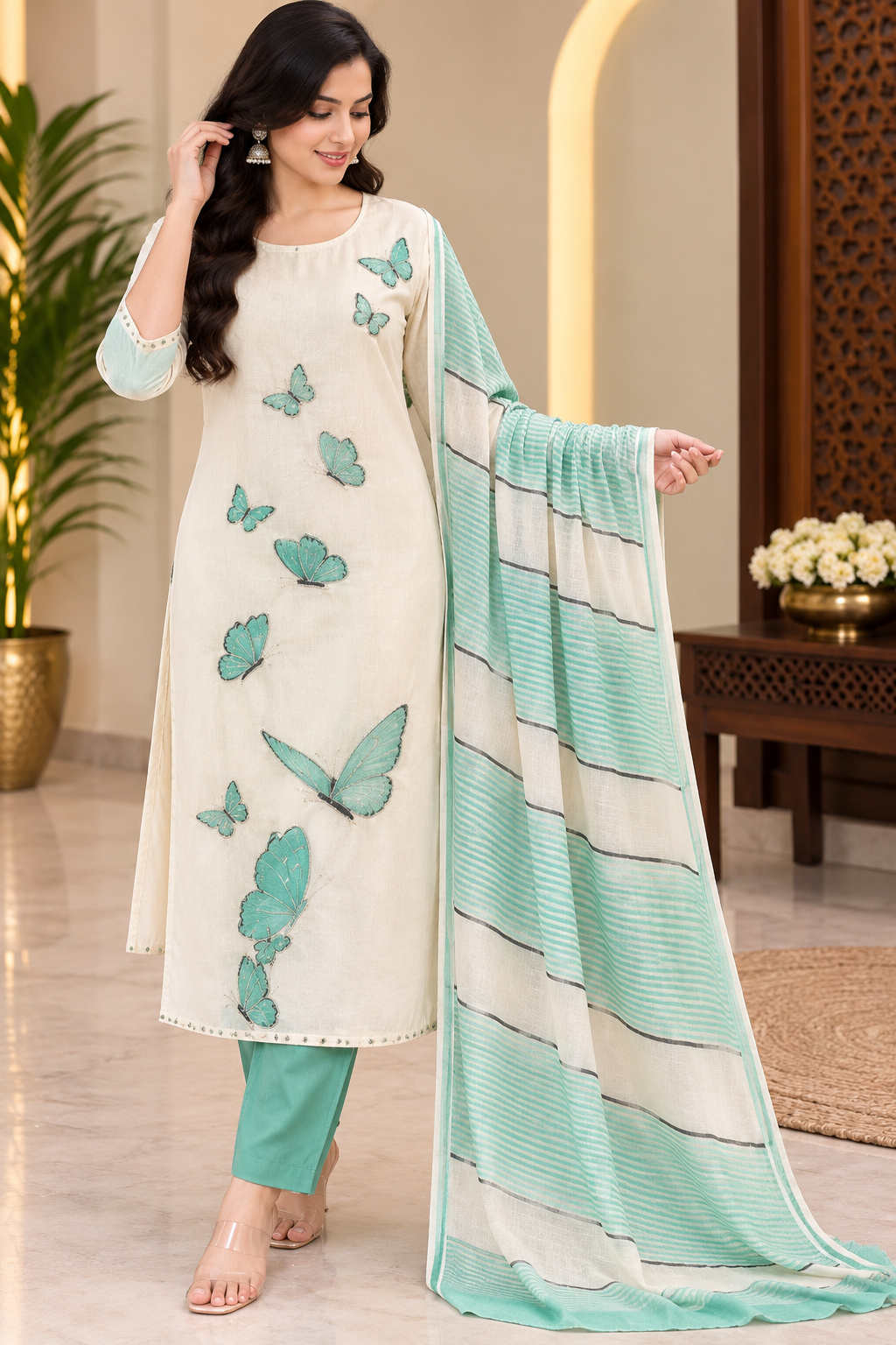 Pure linen cotton kurti set