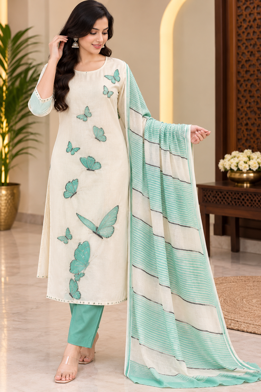 Pure linen cotton kurti set