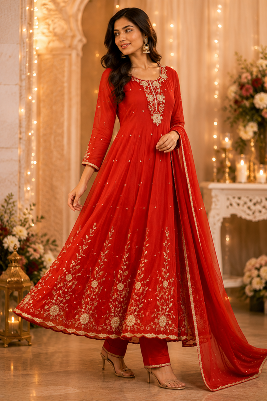 Premium chinon Anarkali set